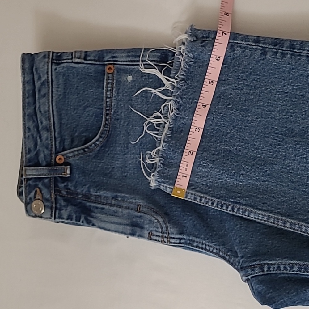 TOPSHOP Women's Cropped Straight Leg Blue Jeans with Raw Hem Size 28P - Picture 7 of 10